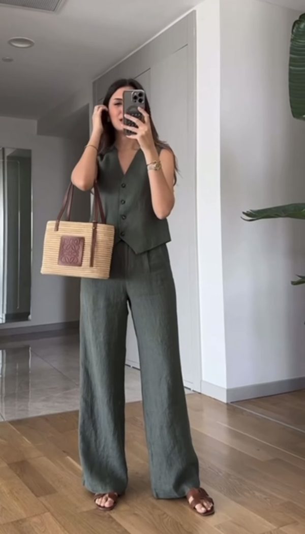 ⁦חליפה וויסט צבע שחור בד פשתן⁩ – תמונה ⁦2⁩